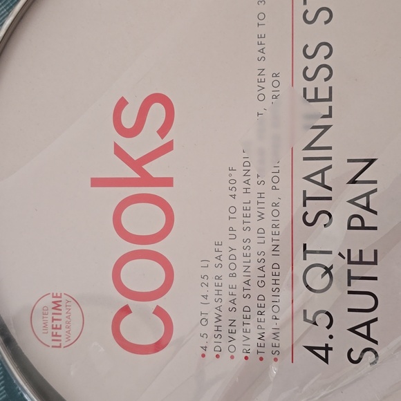 COOKS BRAND 4.5 QUART STAINLESS STEEL SAUTÉ PAN WITH LID - Picture 2 of 13